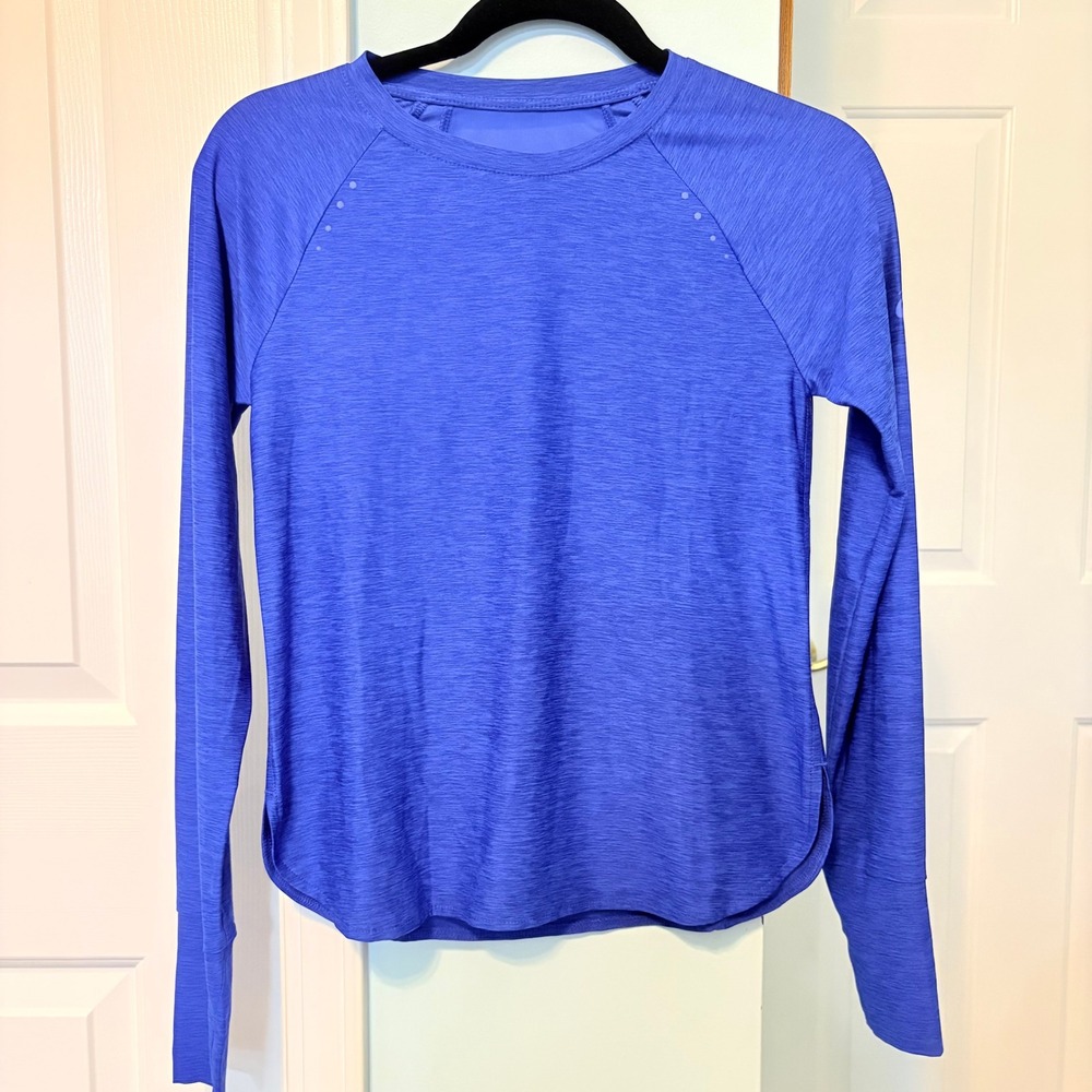 Asics Blue Space Dye Mesh Back Long Sleeve Training Top Thumbholes MAKL3705WF5
